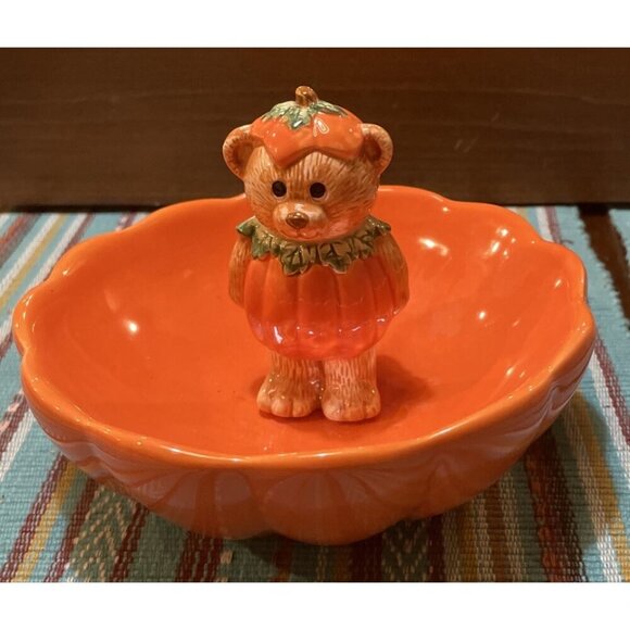 Papel Giftware Teddy Bear Pumpkin Halloween Holiday Candy Serving Dish - Picture 1 of 7
